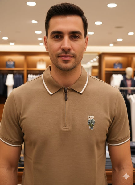 Polo Bear Zip-Neck Polo T-Shirt  Smart Casual with Signature Charm