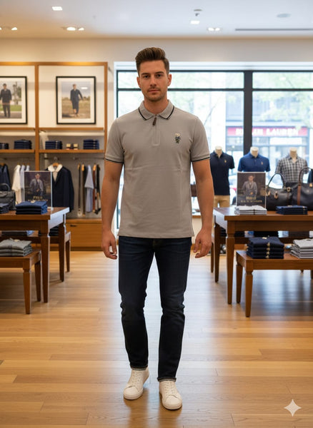Premium Grey Polo T-Shirt with Signature Embroidery
