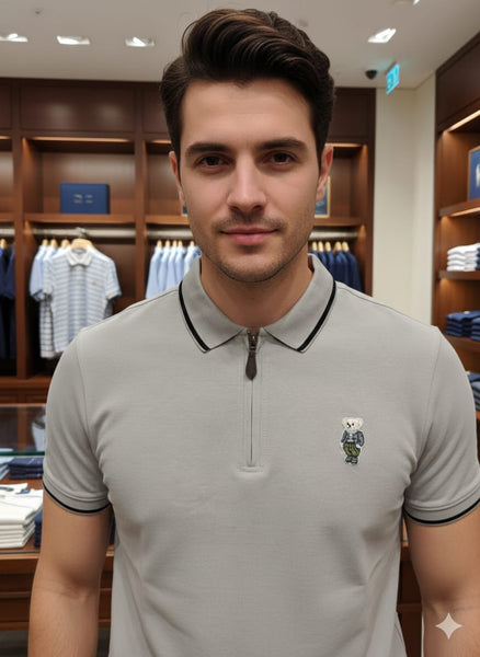 Premium Grey Polo T-Shirt with Signature Embroidery