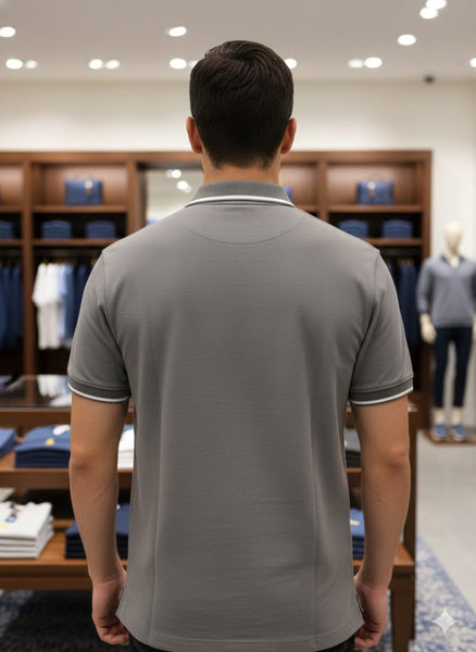 Men’s Premium Zip-Neck Polo T-Shirt with Embroidered Bear