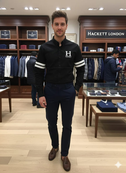 Men’s Premium Black  Shirt with Sporty Sleeve Stripes