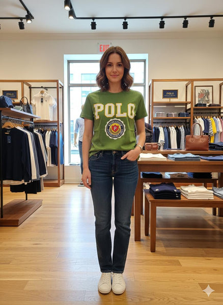 Women’s Casual Green Graphic T-Shirt with Bold Front Print