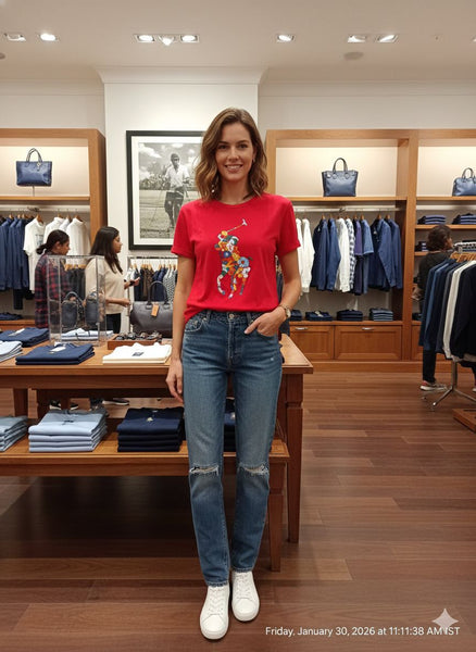 Floral Polo Player Red Women’s Tee