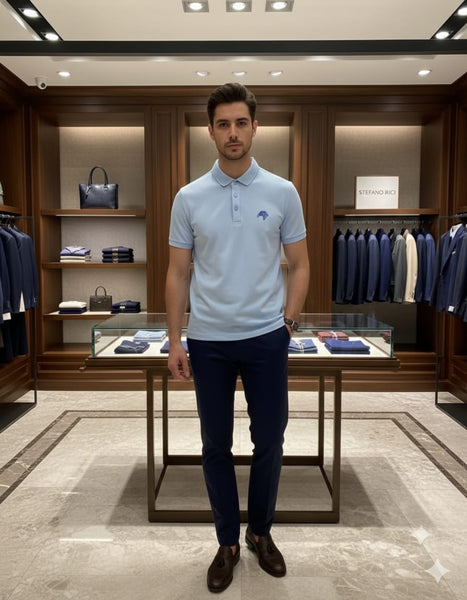 Men’s Premium Light Blue Polo T-Shirt with Signature Logo