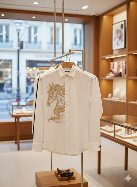 Premium White Shirt with Elegant Horse Artwork