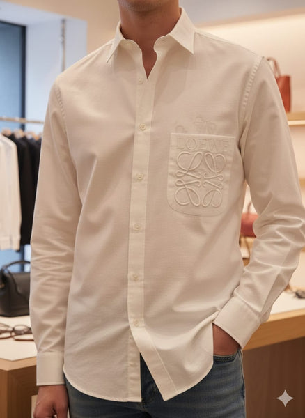Men’s Premium White Solid Formal Shirt with Embroidered Pocket