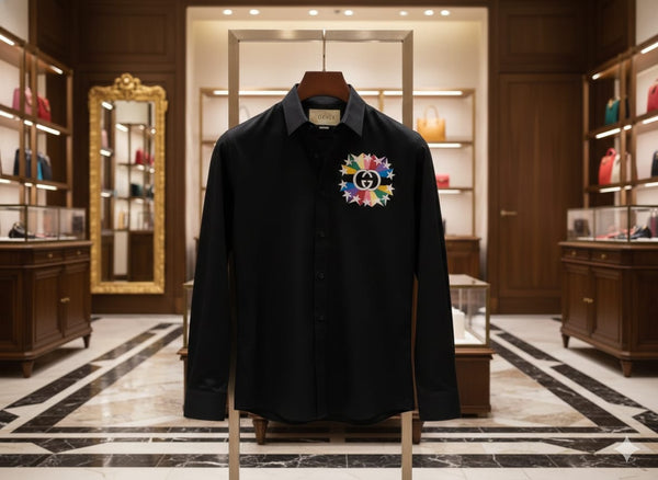 Men’s Premium Black Designer Shirt with Multicolor Emblem