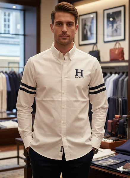 Men’s Premium White Casual Shirt with Signature Logo