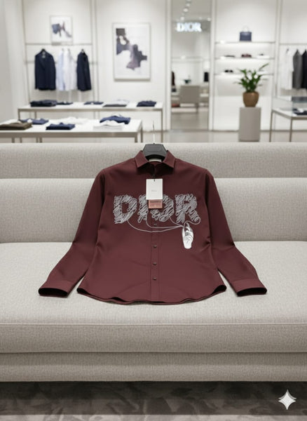 Men’s Luxury Brown Designer Shirt with Artistic Front Print