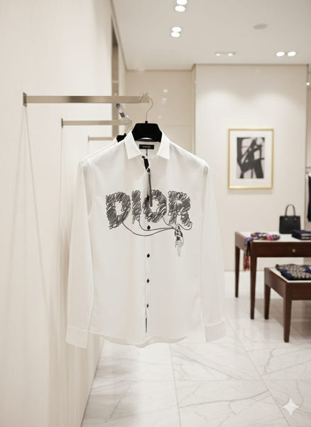 Luxury  White Designer Shirt with Artistic Front Print