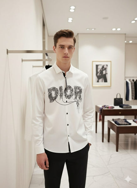 Luxury  White Designer Shirt with Artistic Front Print