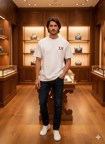 Men’s Premium White Drop Shoulder T-Shirt with Minimal Chest Logo