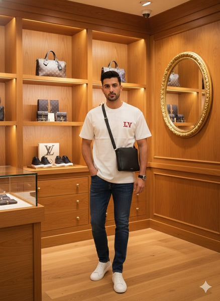 Men’s Premium White Drop Shoulder T-Shirt with Minimal Chest Logo