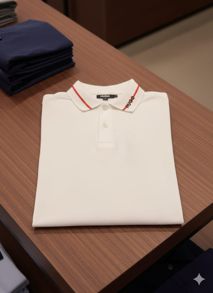 Branded Classic White Polo T-Shirt with Red Trim