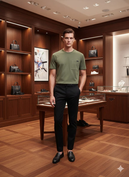 Luxury Brand  Olive Green Pocket Detail T-Shirt