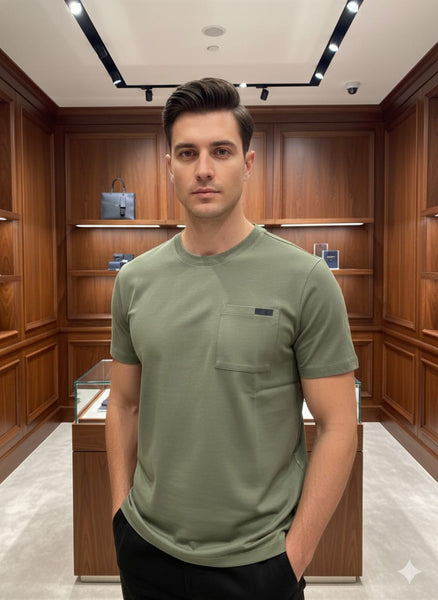 Luxury Brand  Olive Green Pocket Detail T-Shirt