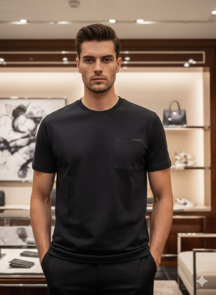 Premium Black Pocket Detail Crew Neck T-Shirt