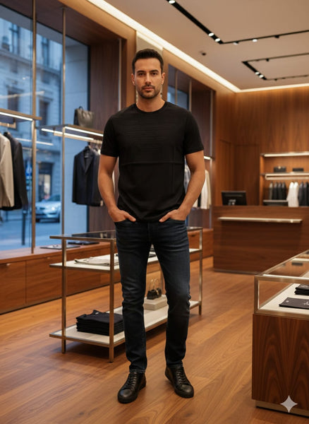Premium Black Embossed Logo T-Shirt for Men