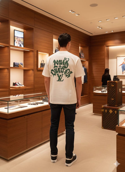 White Luxury Logo Print Crew-Neck Drop Shoulder  T-Shirt