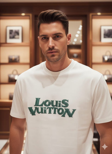 White Luxury Logo Print Crew-Neck Drop Shoulder  T-Shirt
