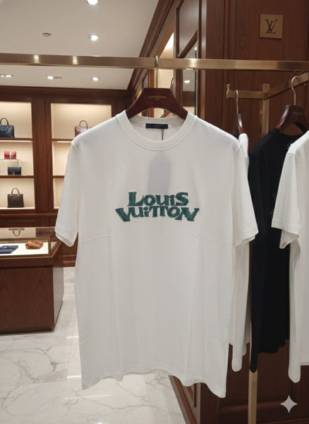 White Luxury Logo Print Crew-Neck Drop Shoulder  T-Shirt