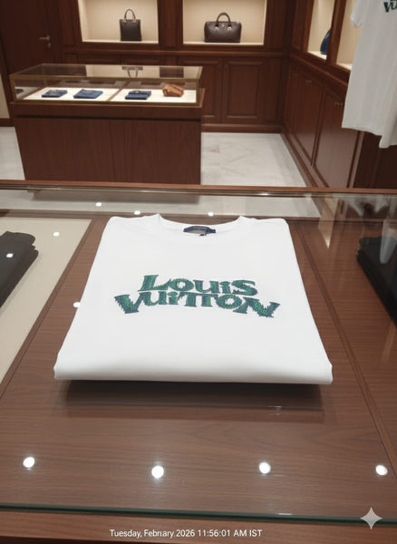 White Luxury Logo Print Crew-Neck Drop Shoulder  T-Shirt