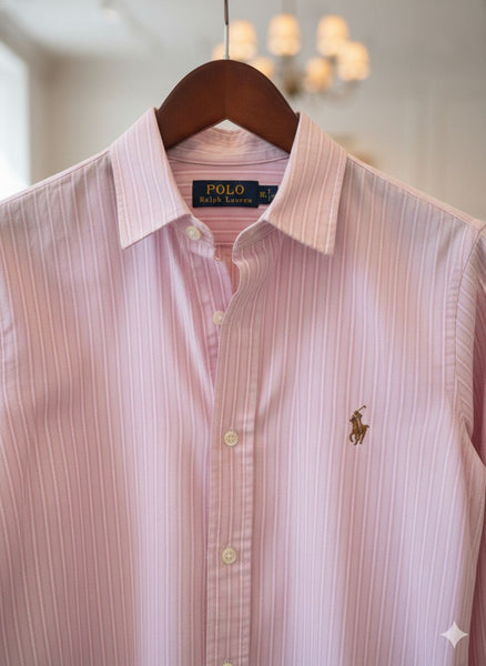 Women’s Light Pink Vertical Stripe Shirt Elegant Classic Fit
