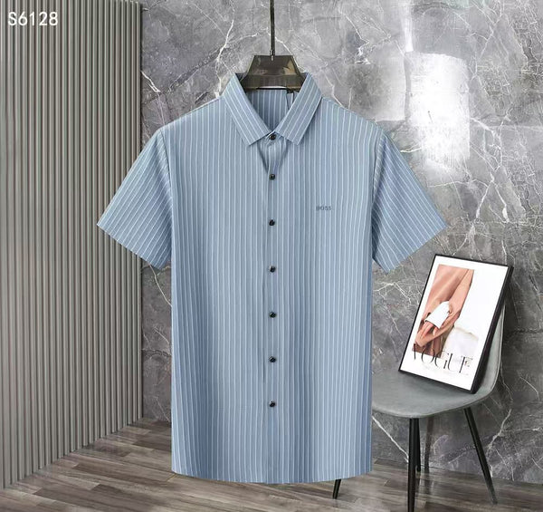 Men’s Vertical Striped Short Sleeve Shirt Smart Casual Fit