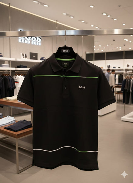 Men’s Black Polo T-Shirt with Contrast Stripe Smart Casual Fit
