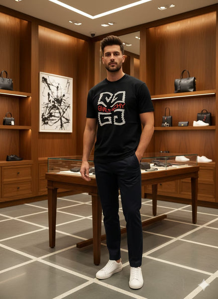 Men’s Black Luxury Logo Print T-Shirt  Premium Streetwear Style