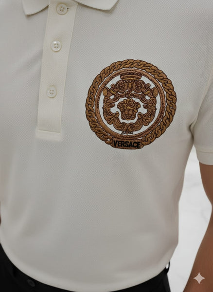 Premium  Embroidered Chain Crest White  Polo Shirt