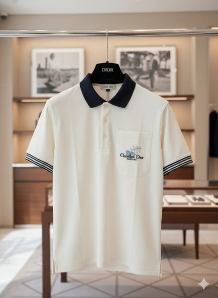 Classic White Polo T-Shirt with Contrast Collar Elegant & Timeless
