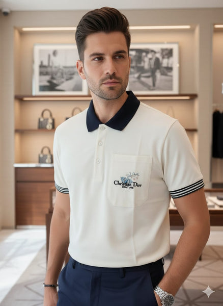 Classic White Polo T-Shirt with Contrast Collar Elegant & Timeless