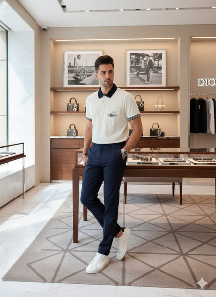 Classic White Polo T-Shirt with Contrast Collar Elegant & Timeless