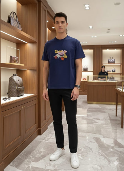Premium Men’s Navy Blue Graphic Crew Neck T-Shirt
