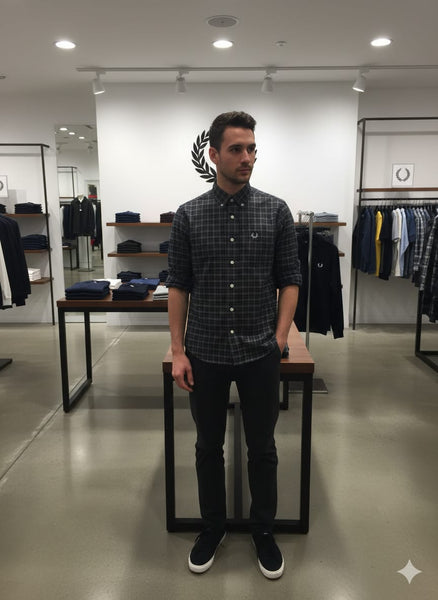 Dark Checkered Button-Down Casual Shirt  Classic Fit