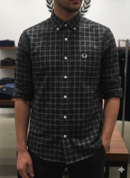 Dark Checkered Button-Down Casual Shirt  Classic Fit