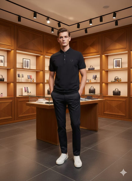 Premium Black Designer Polo T-Shirt with Minimal Logo Detail