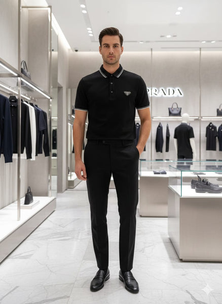 Luxury Classic Black Polo T-Shirt with Signature Logo