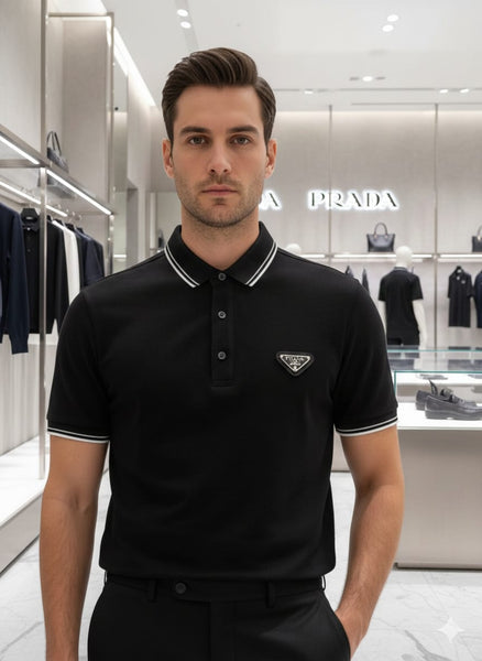 Luxury Classic Black Polo T-Shirt with Signature Logo