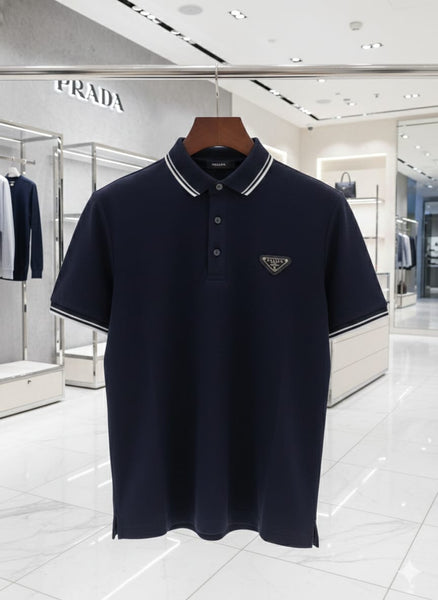 Luxury Classic Navy Polo T-Shirt with Iconic Triangle Logo