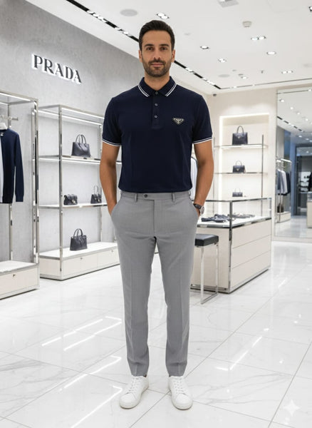 Luxury Classic Navy Polo T-Shirt with Iconic Triangle Logo