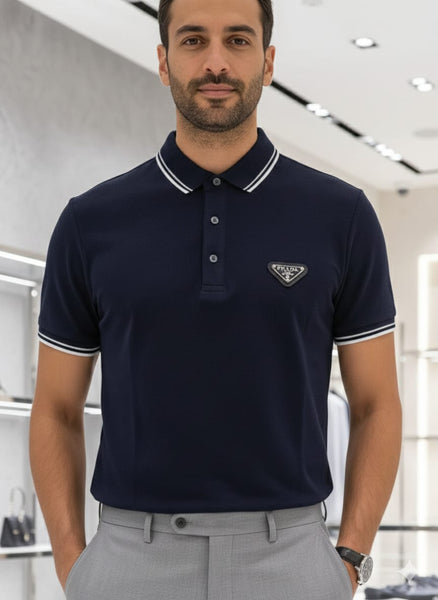 Luxury Classic Navy Polo T-Shirt with Iconic Triangle Logo