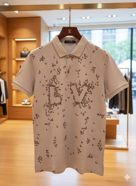 Luxury Polo T-Shirt with All-Over Brand Logo Monogram