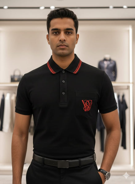 Imported Black Polo T-Shirt with Red Signature Detail