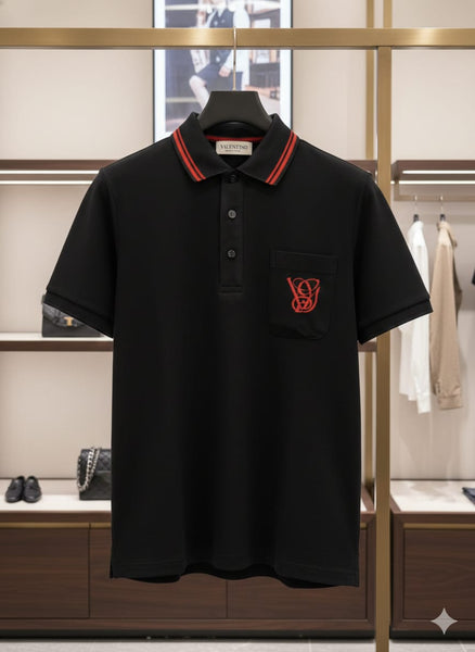 Imported Black Polo T-Shirt with Red Signature Detail
