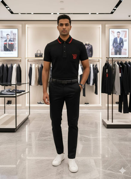 Imported Black Polo T-Shirt with Red Signature Detail