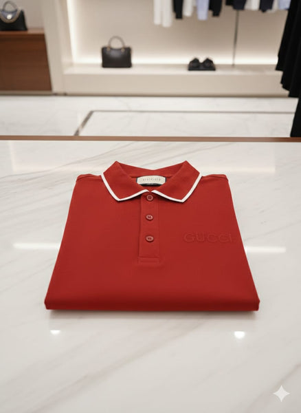 Men’s Red Polo T-Shirt with Contrast Collar Detail Premium Smart Casual Wear