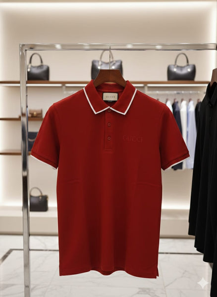 Men’s Red Polo T-Shirt with Contrast Collar Detail Premium Smart Casual Wear