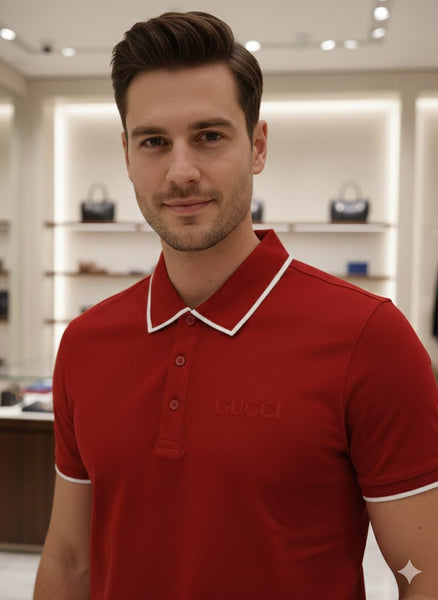 Men’s Red Polo T-Shirt with Contrast Collar Detail Premium Smart Casual Wear